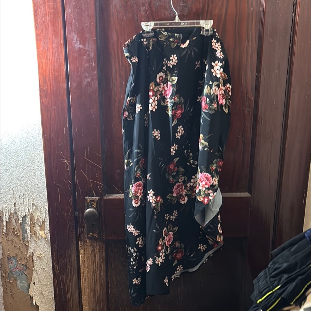 Black and Red High-Low A-Line Maxi Skirt